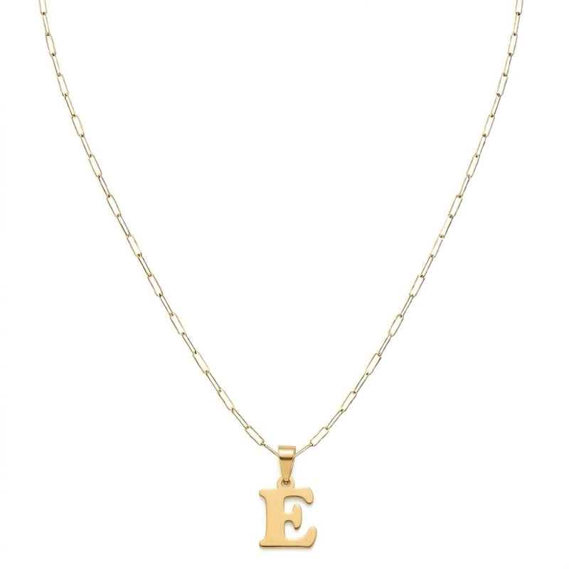 18k Gold E Initial Paperclip Necklace - Necklaces - Embellish Gold Jewelry & Diamond