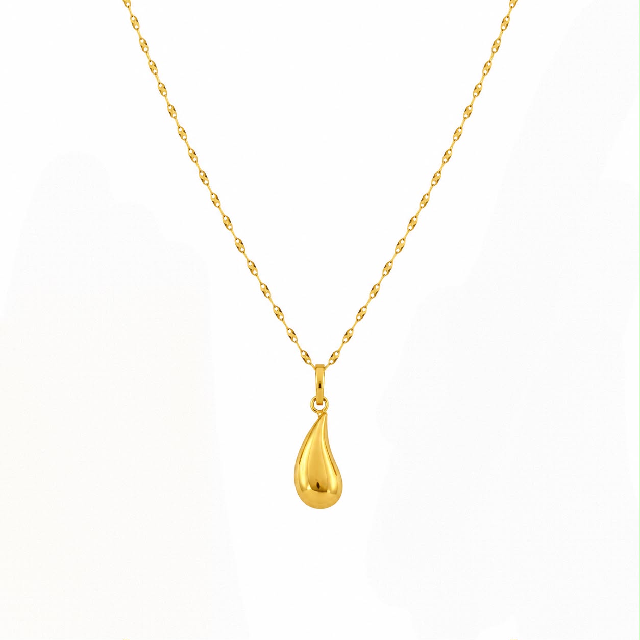 18K Real Gold Tear Drop Necklace And Earring Set