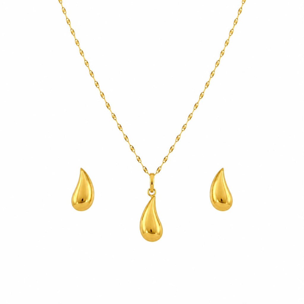 18K Real Gold Tear Drop Necklace And Earring Set - إطلاق جديد - Embellish Gold