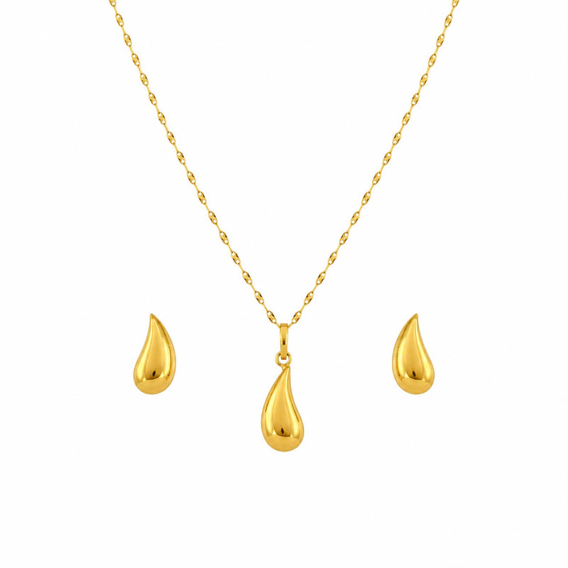 18K Real Gold Tear Drop Necklace And Earring Set - Jewelry Set - Embellish Gold