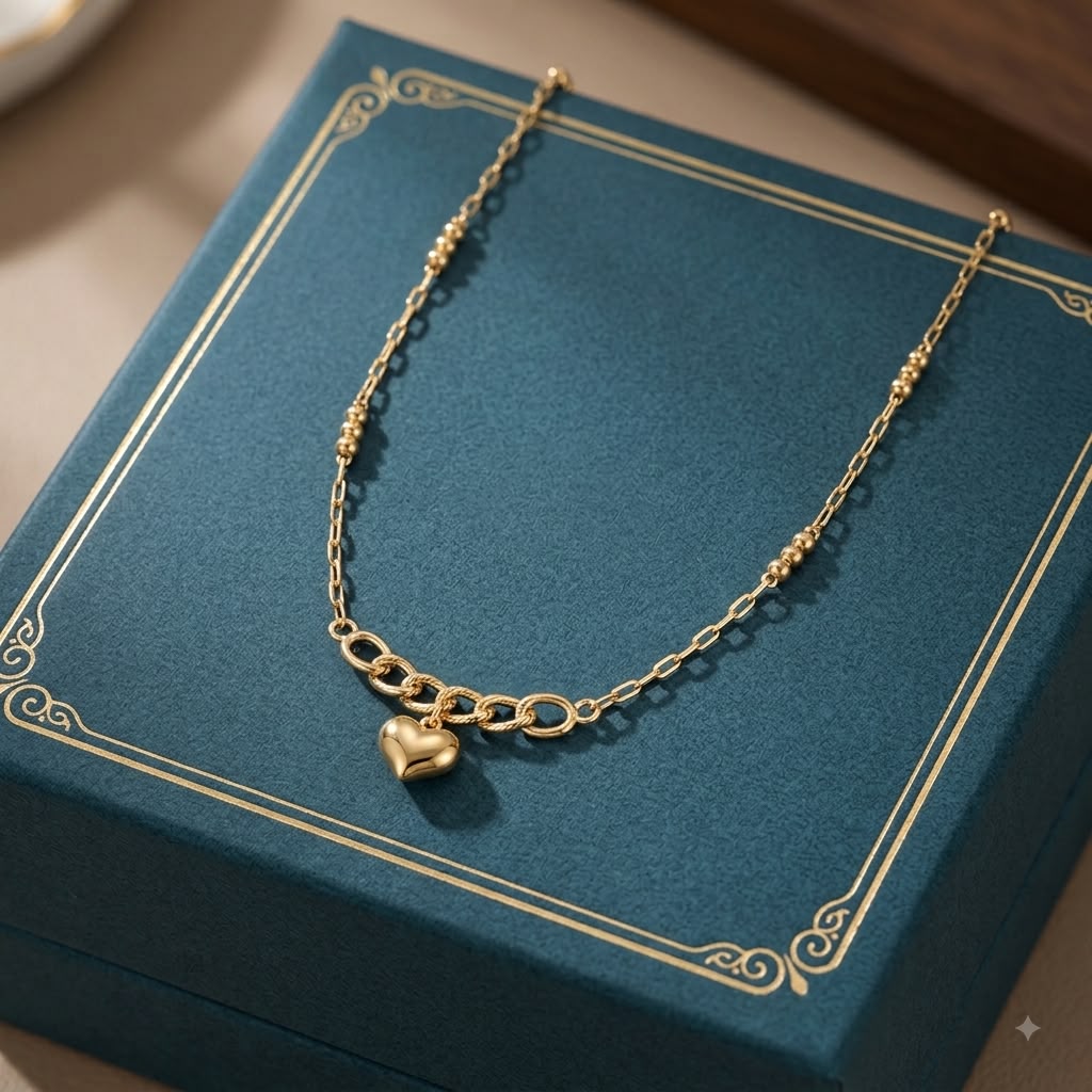 18k Gold Heart with Round Clip Necklace