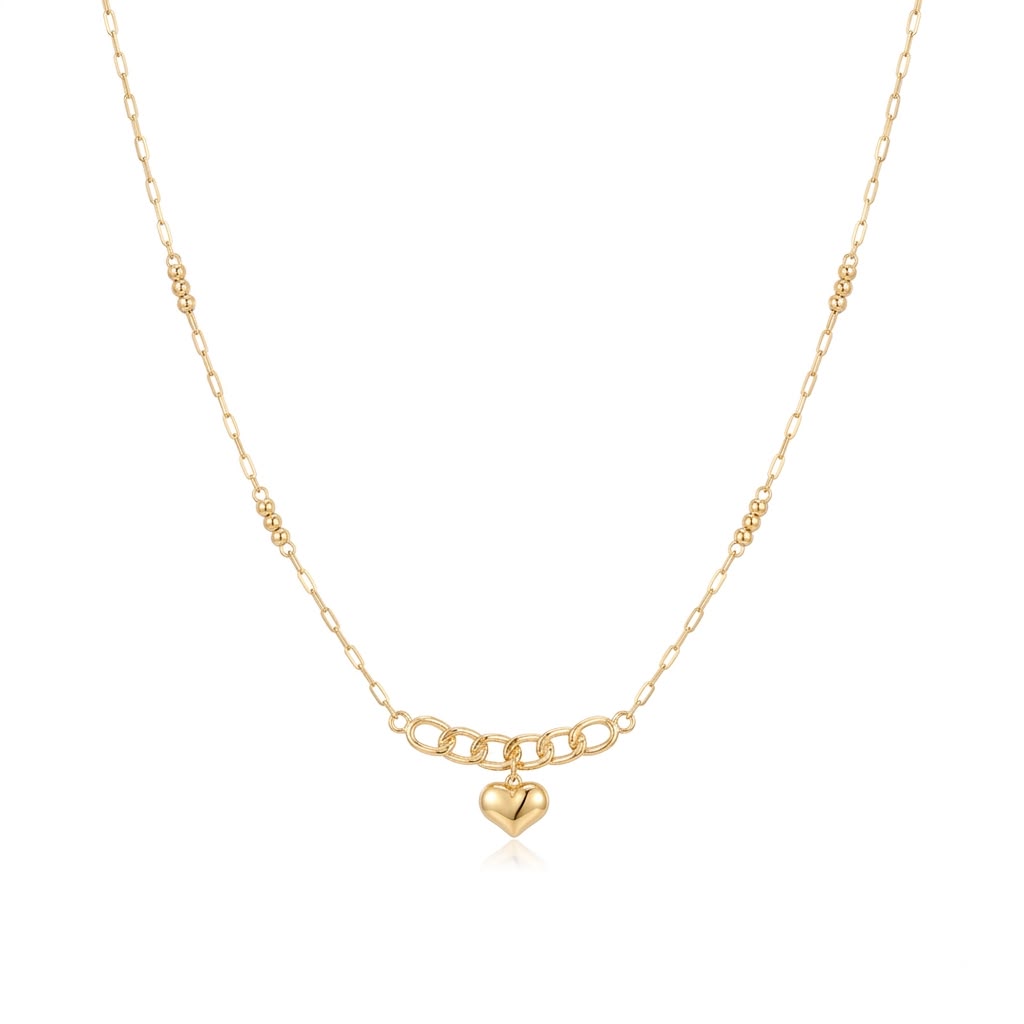 18k Gold Heart with Round Clip Necklace