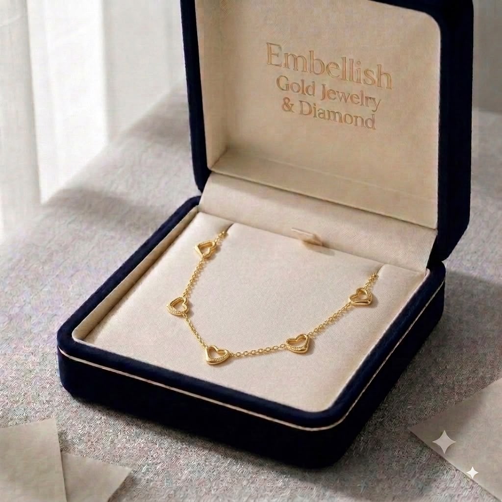 18k Gold 5 Heart Necklace
