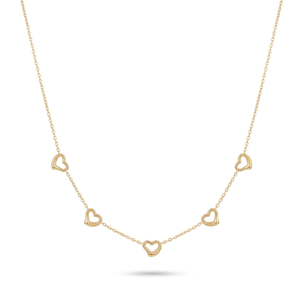 18k Gold 5 Heart Necklace