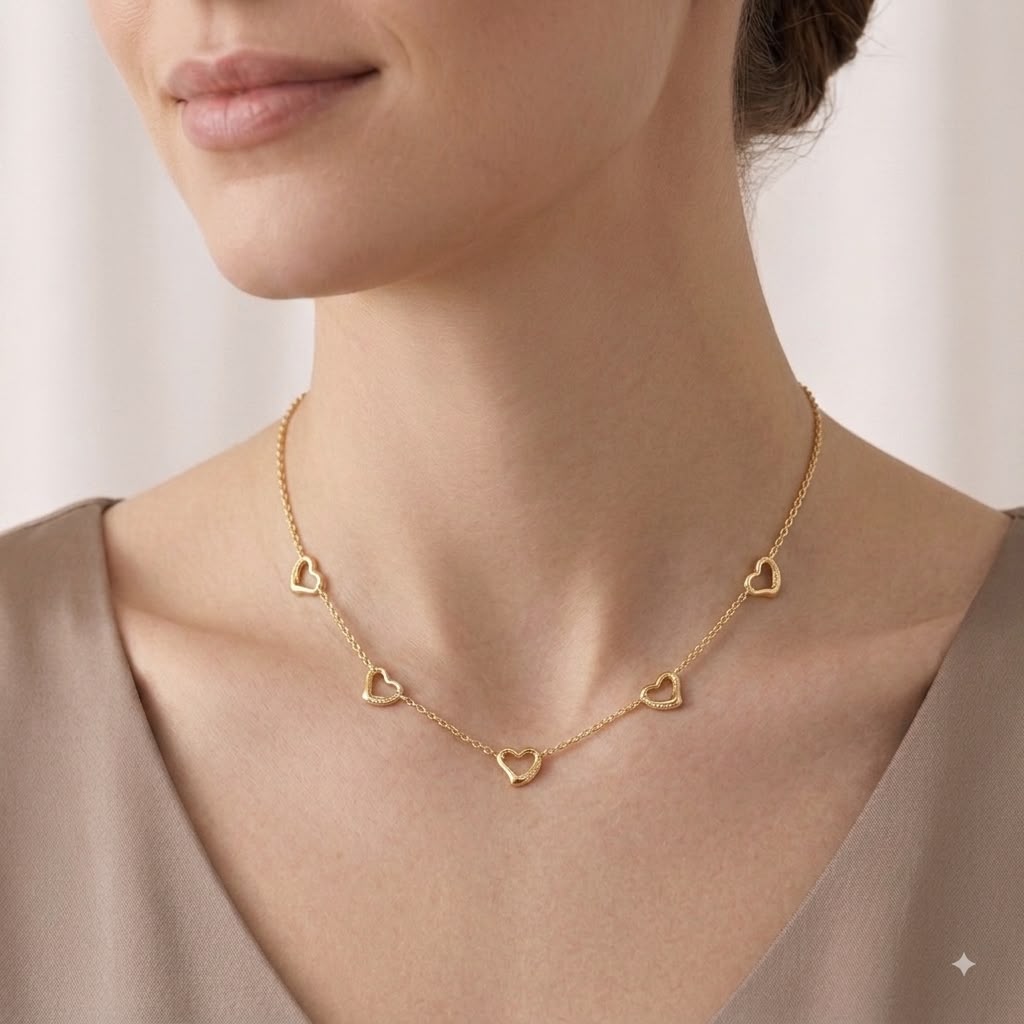 18k Gold 5 Heart Necklace