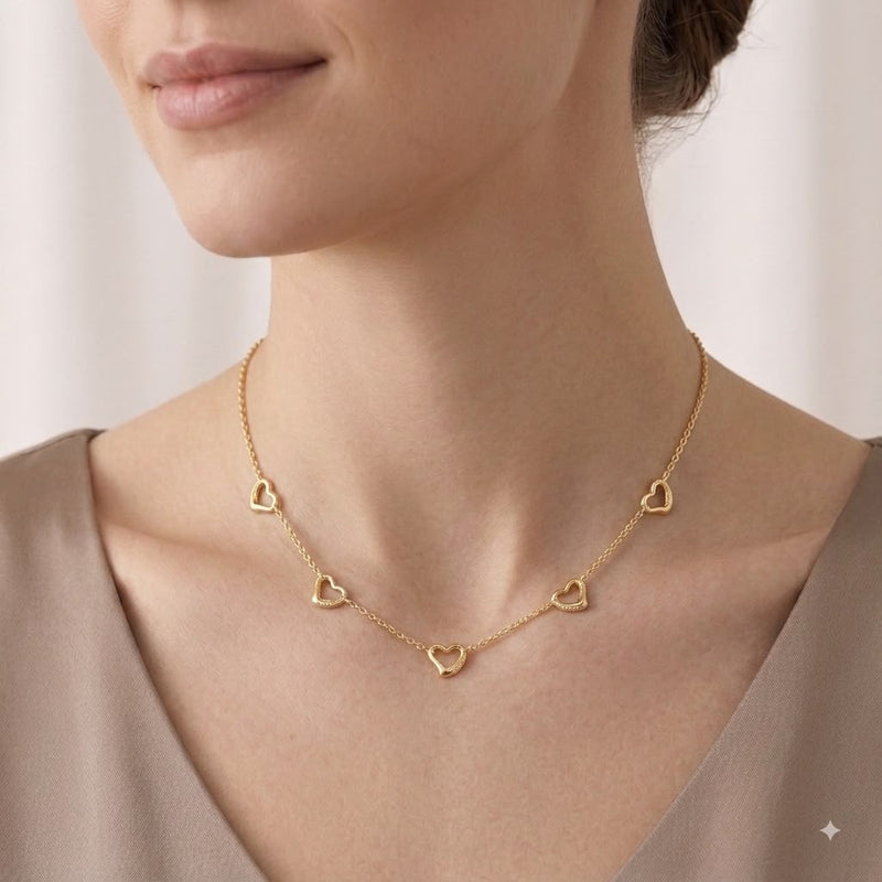 18k Gold 5 Heart Necklace - Necklaces - Embellish Gold Jewelry & Diamond