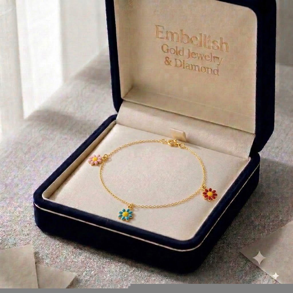 18K Real Gold Assorted Flower Bracelet - 18k Gold Bracelet - Embellish Gold
