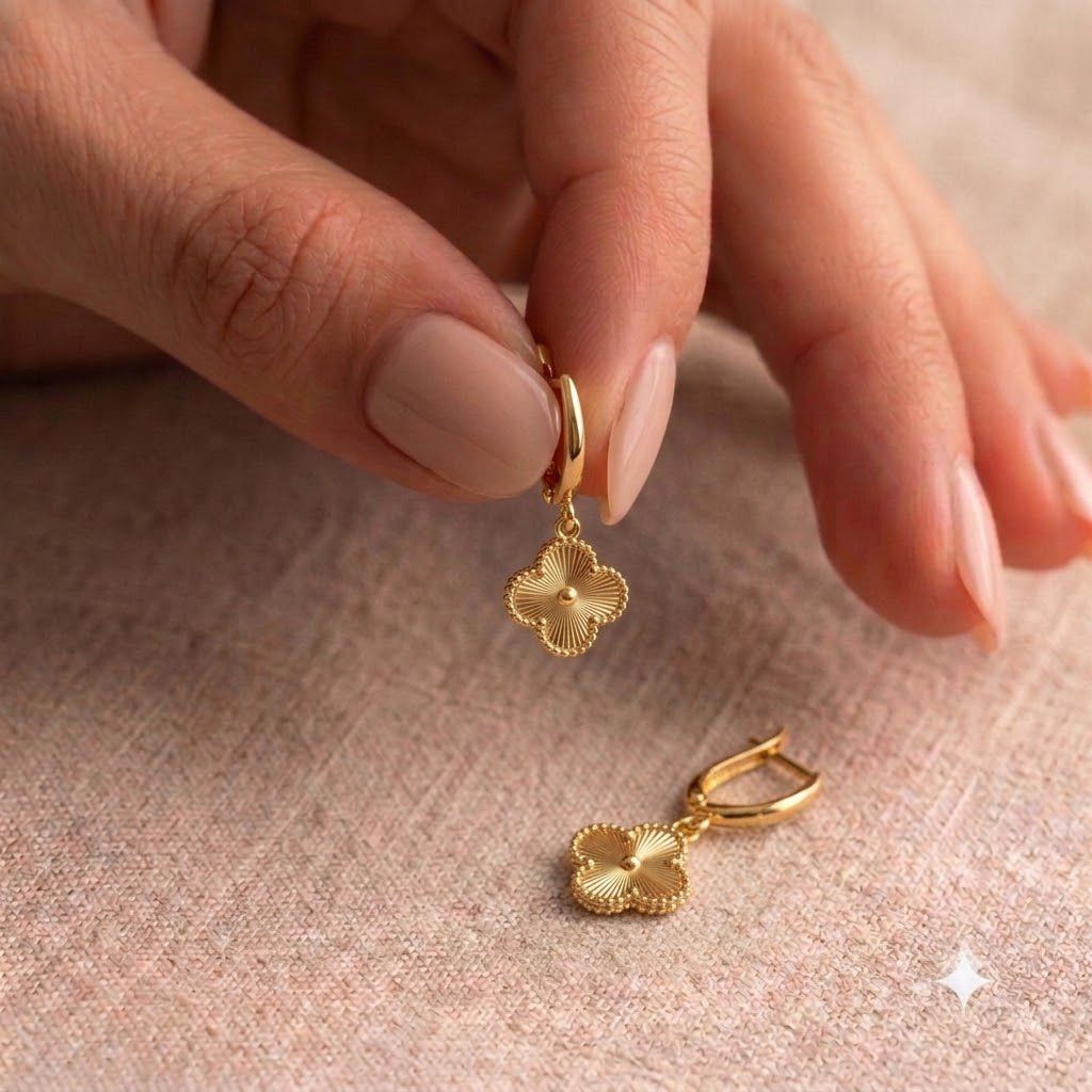 18k Gold Clover Loop Earrings - 18k Gold Earrings - Embellish Gold
