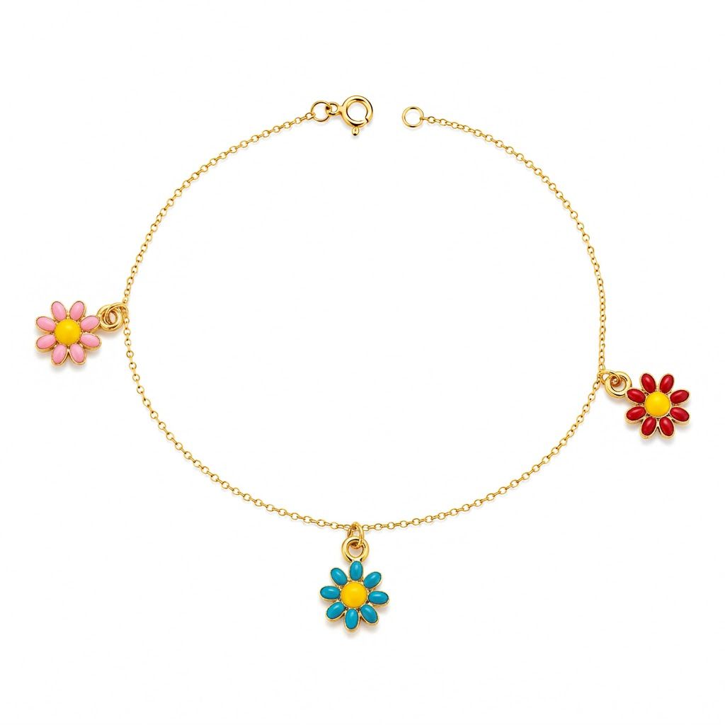 18K Real Gold Assorted Flower Bracelet - 18k Gold Bracelet - Embellish Gold
