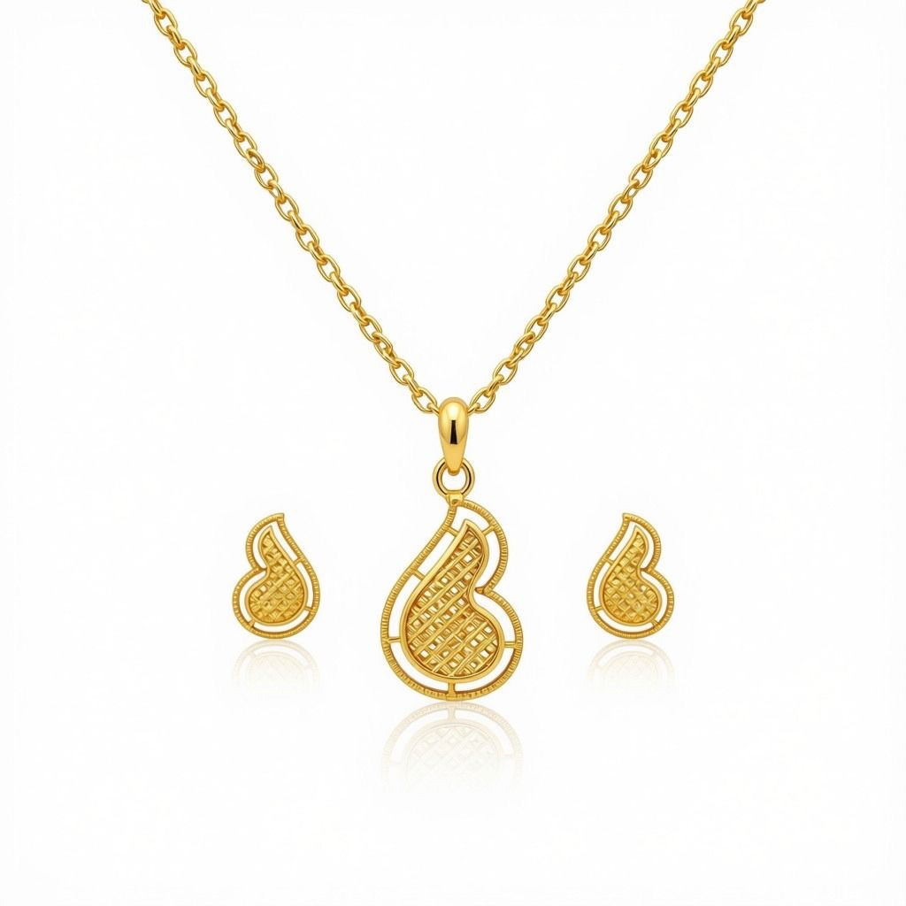 18k Gold Feather Inspired Jewelry Set - ad collection - Embellish Gold Jewelry & Diamond