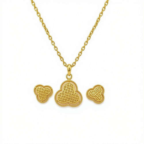18k Gold 3 Petals Inspired Jewelry Set - مجموعة احتفالية - Embellish Gold Jewelry & Diamond