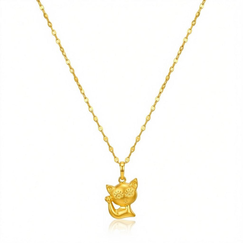 18K Real Gold Kitty Necklace And Earring Set - Jewelry Set - Embellish Gold