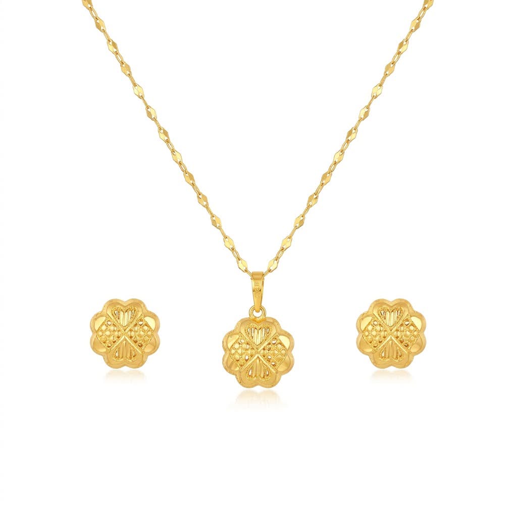 18k Gold 4 Heart Clover Inspired Jewelry Set - Best Seller - Embellish Gold Jewelry & Diamond