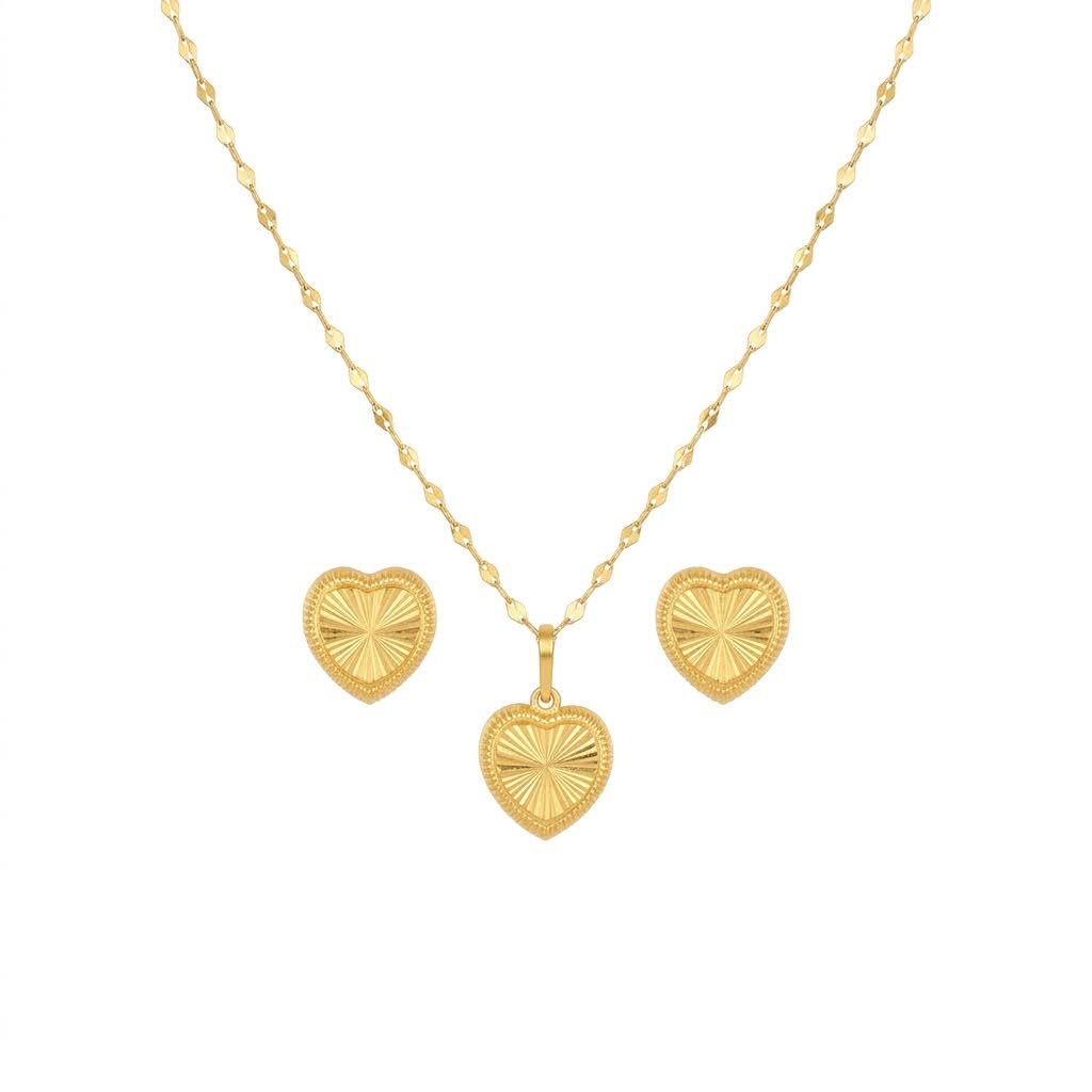 18K Real Gold Plain Cut Necklace And Earring Set - Festive Collection - Embellish Gold