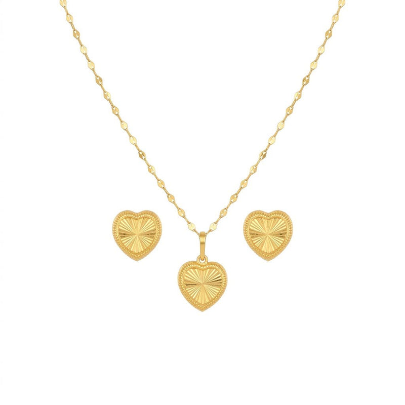 18K Real Gold Plain Cut Necklace And Earring Set - Jewelry Set - Embellish Gold