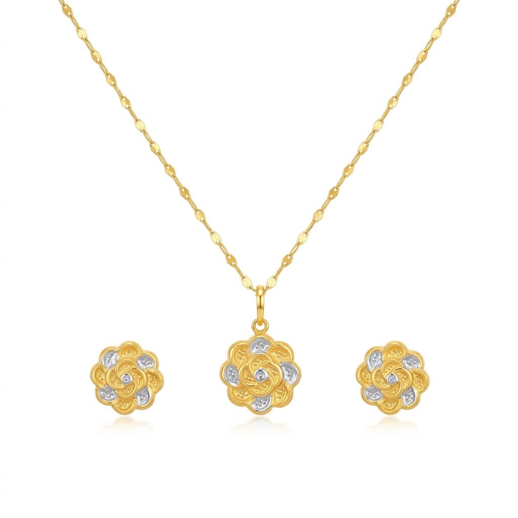 18k Gold 2 Tone Flower Jewelry Set - ad collection - Embellish Gold
