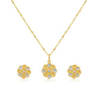 18k Gold 2 Tone Flower Jewelry Set - ad collection - Embellish Gold
