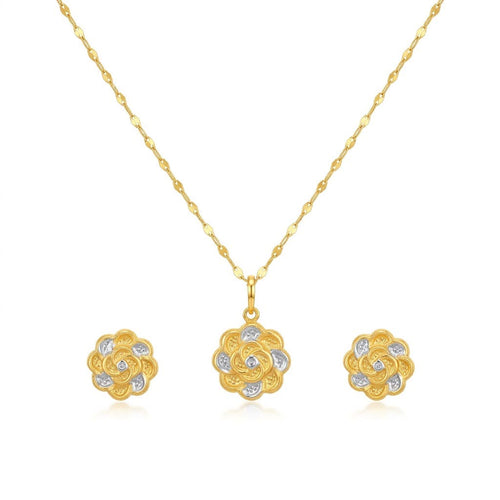 18k Gold 2 Tone Flower Jewelry Set - خواتم  - Embellish Gold