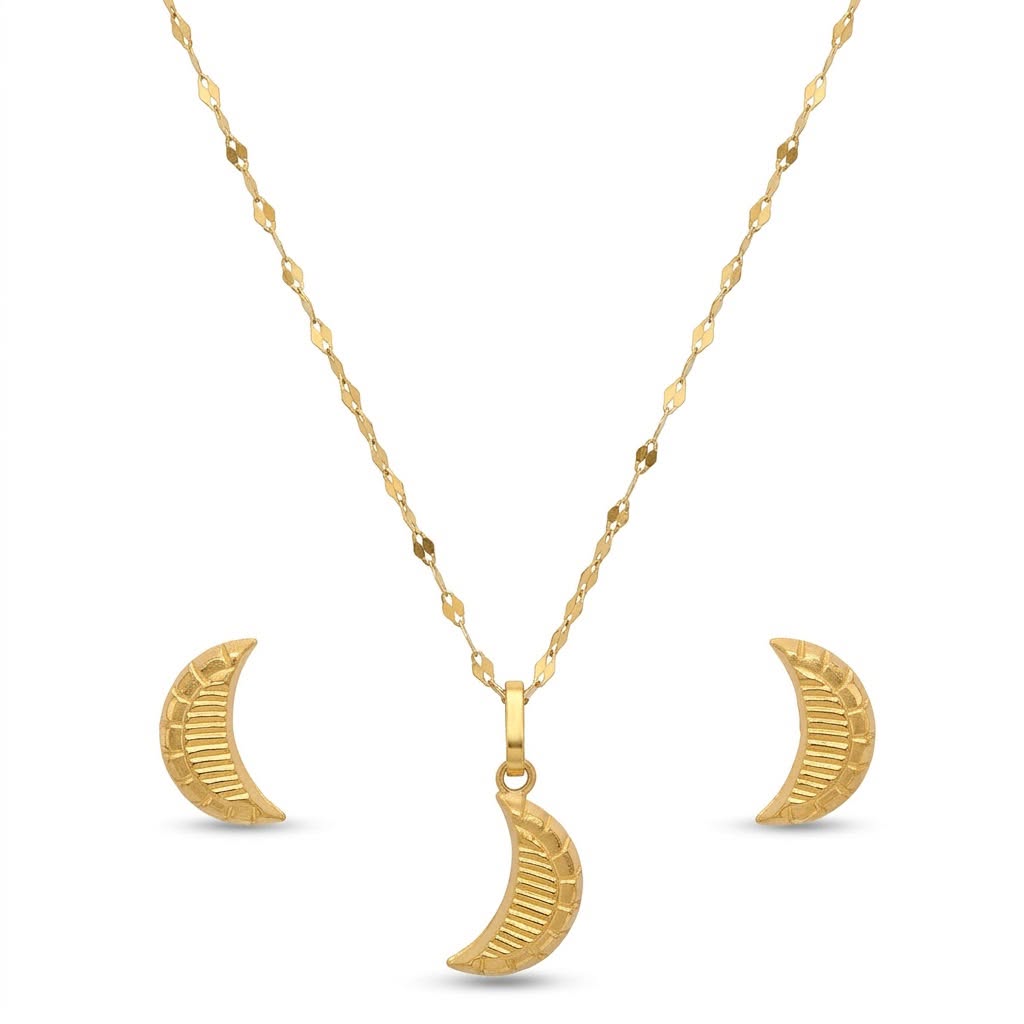 18K Real Gold Quarter Moon Necklace And Earring Set - Gold Jewellery - Embellish Gold