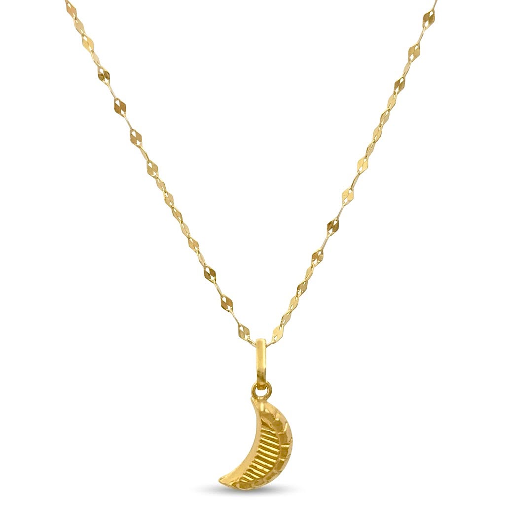18K Real Gold Quarter Moon Necklace And Earring Set - Gold Jewellery - Embellish Gold