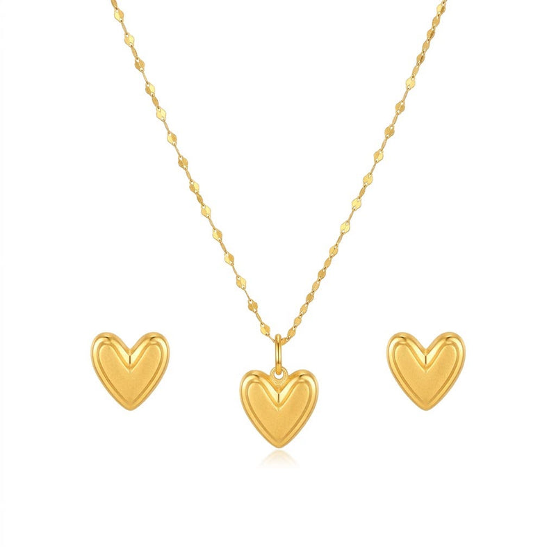 18K Real Gold Happy Heart Necklace And Earring Set - New Launch - Embellish Gold Jewelry & Diamond