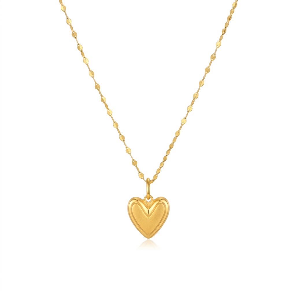 18K Real Gold Happy Heart Necklace And Earring Set - Gold Jewellery - Embellish Gold