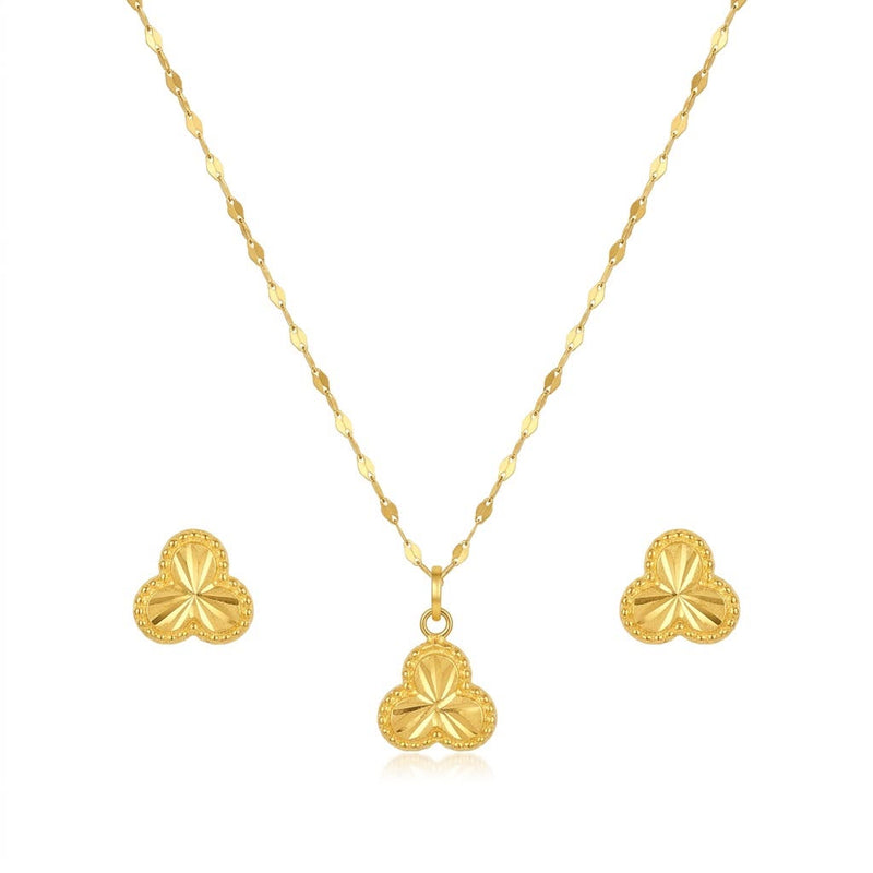 18K Real Gold 3 Petal Necklace And Earring Set - Jewelry Set - Embellish Gold