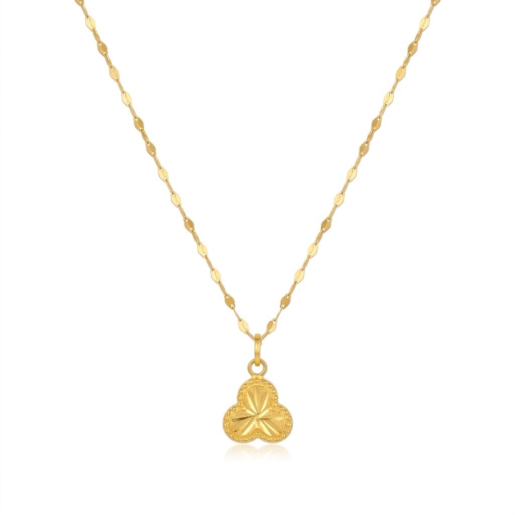 18K Real Gold 3 Petal Necklace And Earring Set - Festive Collection - Embellish Gold
