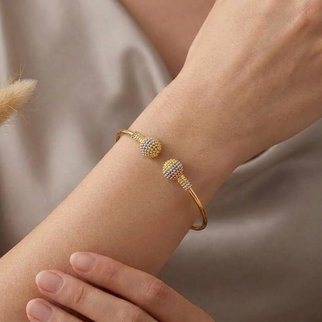 18k Gold Tri Color Beads 2 Bangle - 18k Gold Bangle - Embellish Gold Jewelry & Diamond