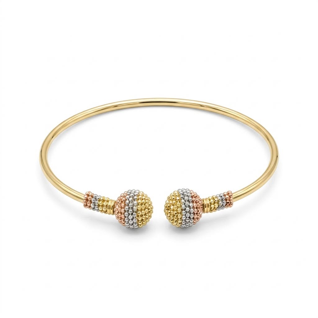 18k Gold Tri Color Beads 2 Bangle - 18k Gold Bangle - Embellish Gold Jewelry & Diamond