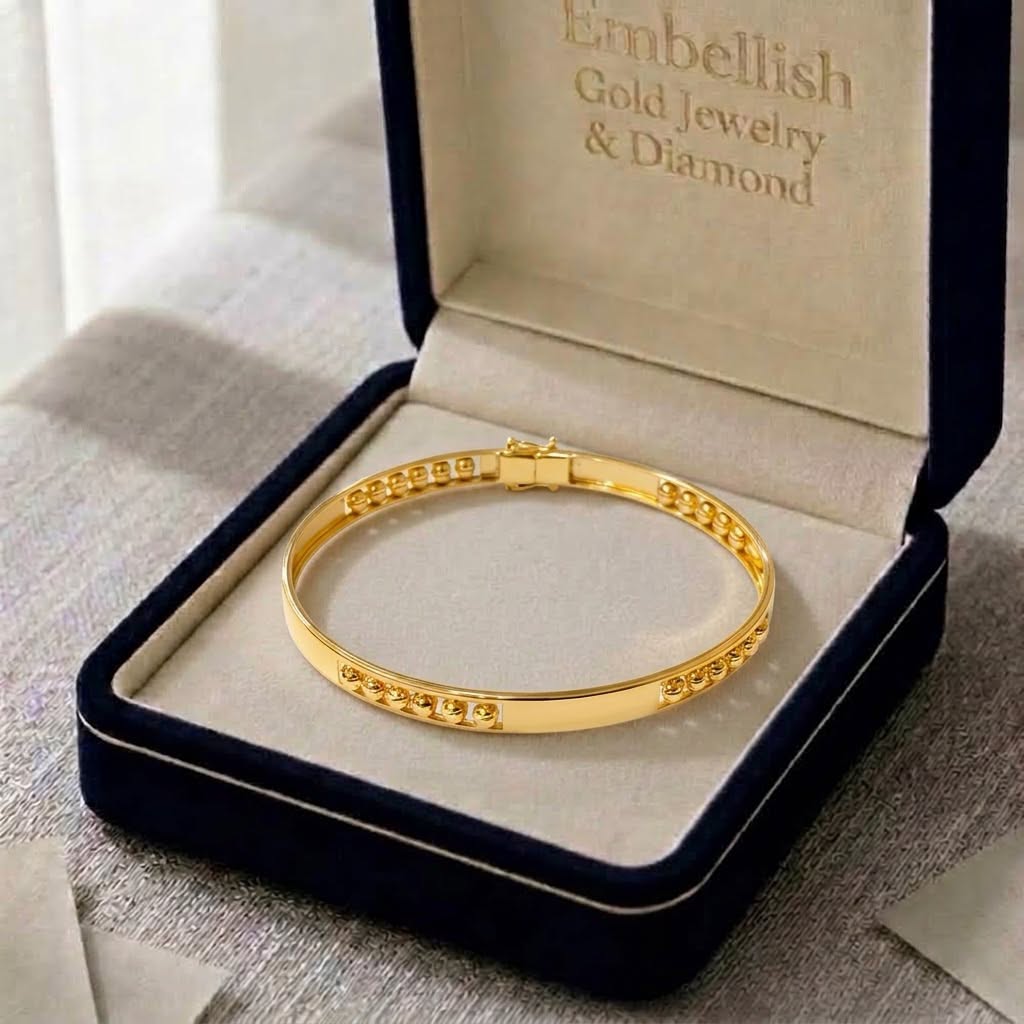 18k Gold Plain Ball Line Bangle - 18k Gold Bangle - Embellish Gold Jewelry & Diamond