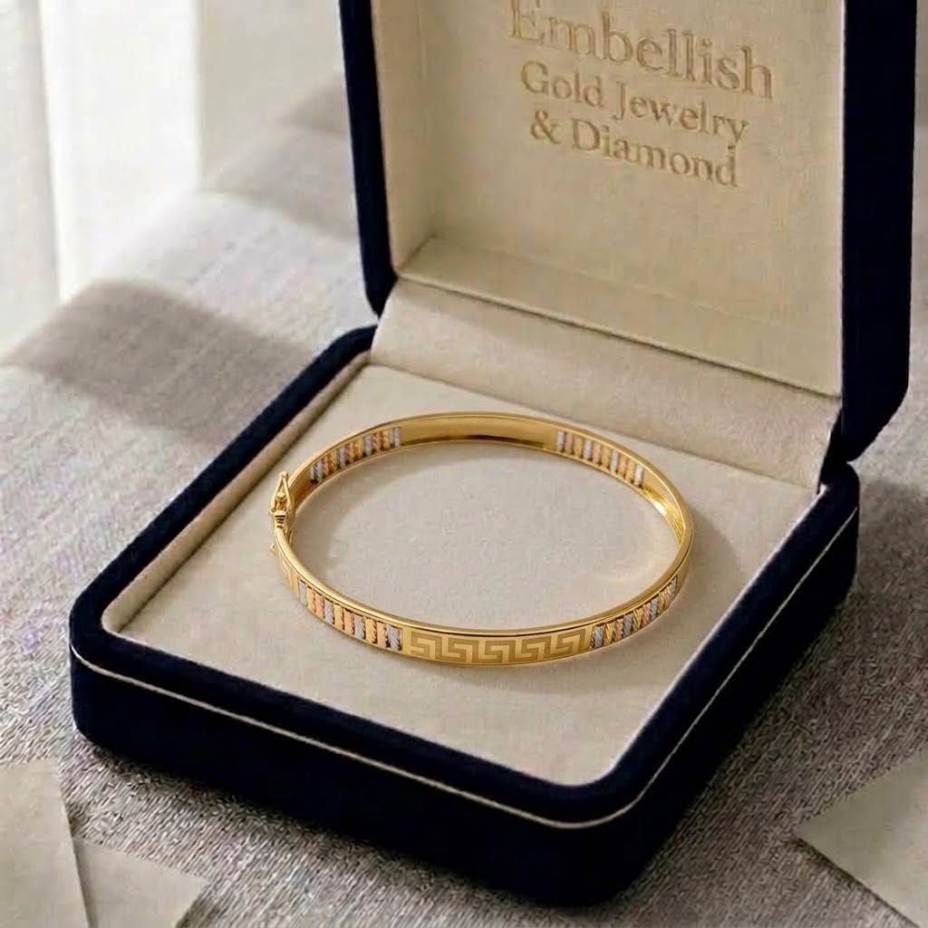 18k Gold Maze Tri Color Line Bangle - 18k Gold Bangle - Embellish Gold Jewelry & Diamond