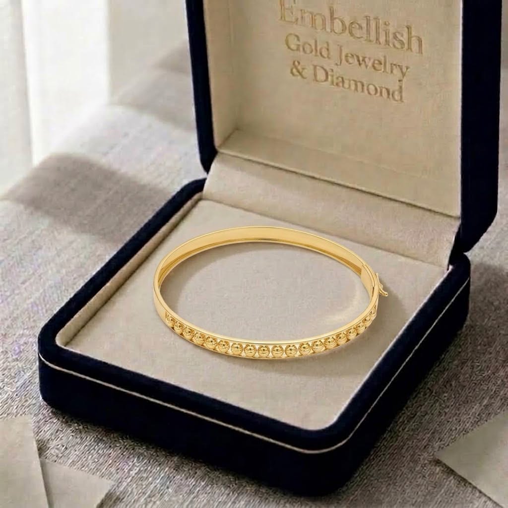 18k Gold Plain Ball Flat Bangle - 18k Gold Bangle - Embellish Gold Jewelry & Diamond