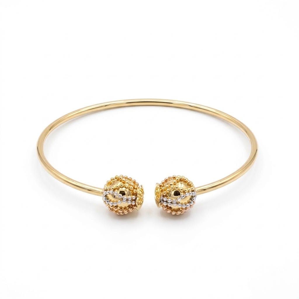 18k Gold Tri Color Beads Bangle - 18k Gold Bangle - Embellish Gold Jewelry & Diamond