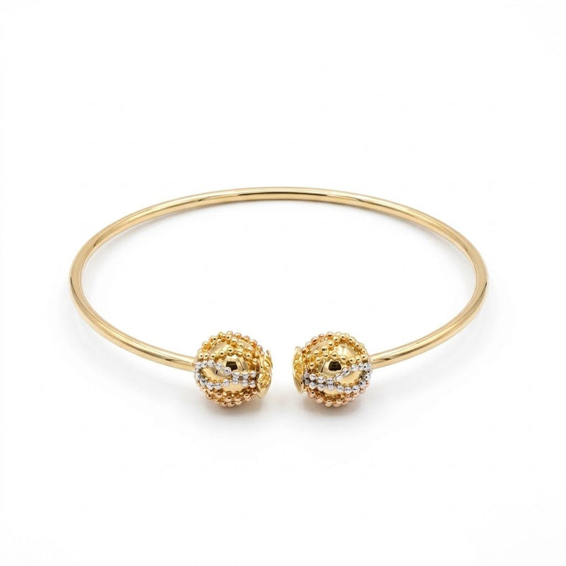 18k Gold Tri Color Beads Bangle - 18k Gold Bangle - Embellish Gold Jewelry & Diamond