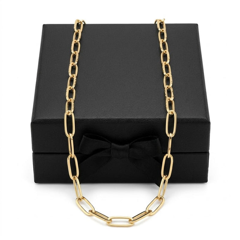 18K Real Gold Hollow Paper Clip Chain - Chains - Embellish Gold