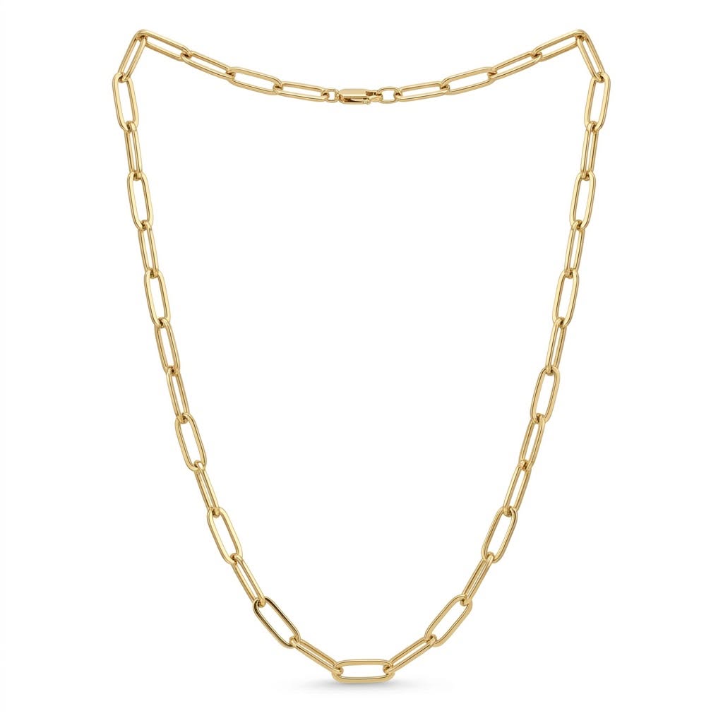 18K Real Gold Hollow Paper Clip Chain - 18k Gold Chain - Embellish Gold
