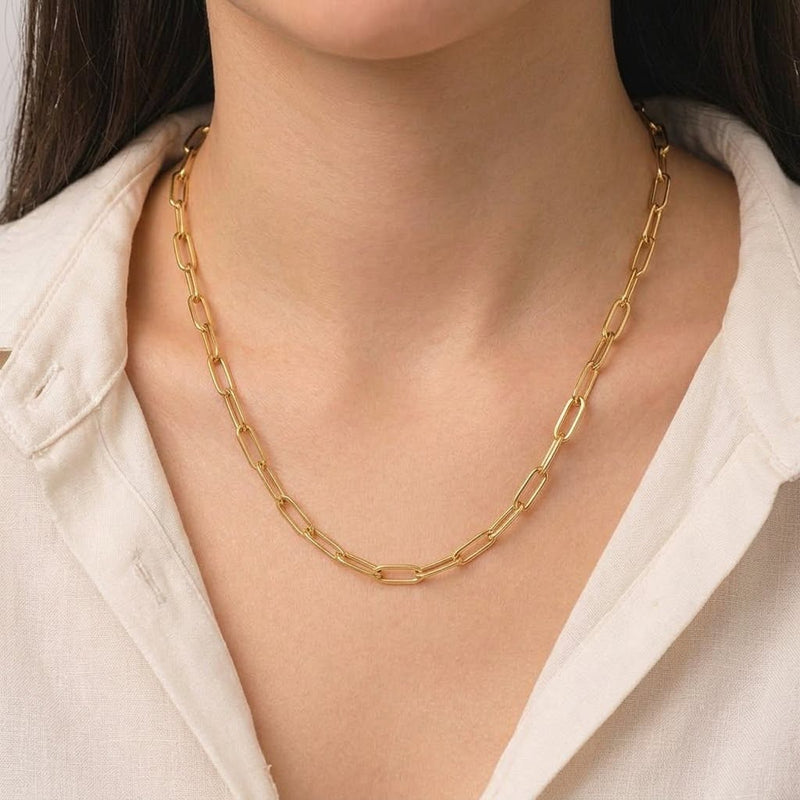 18K Real Gold Hollow Paper Clip Chain - Chains - Embellish Gold