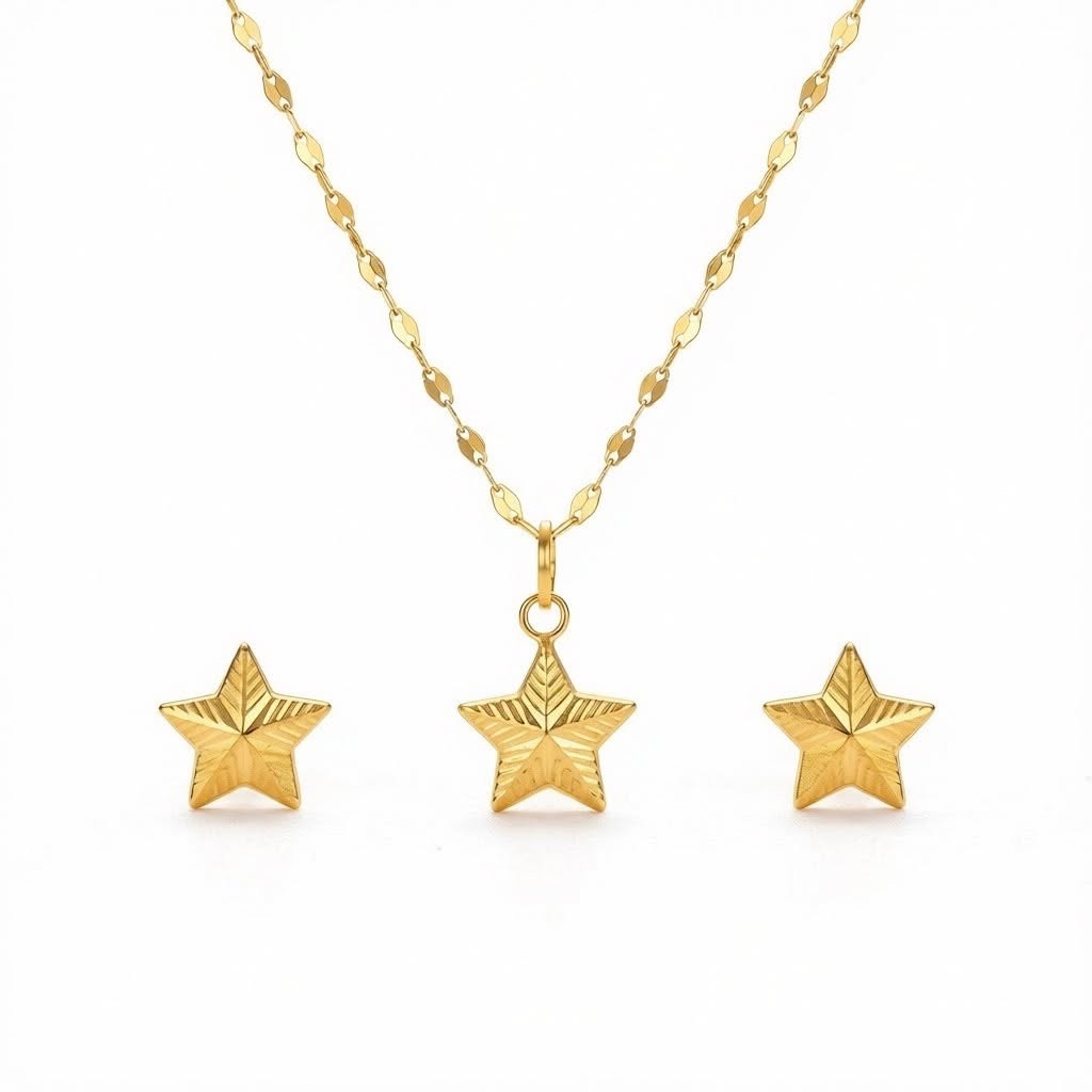 18K Real Gold Super Star Necklace And Earring Set - Best Seller - Embellish Gold