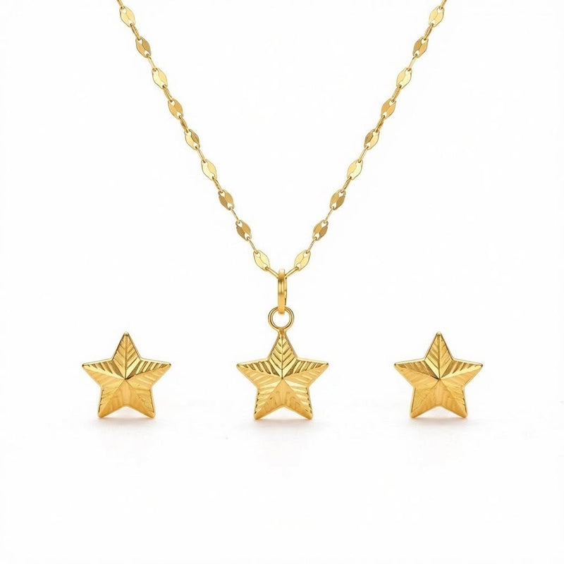18K Real Gold Super Star Necklace And Earring Set - Jewelry Set - Embellish Gold