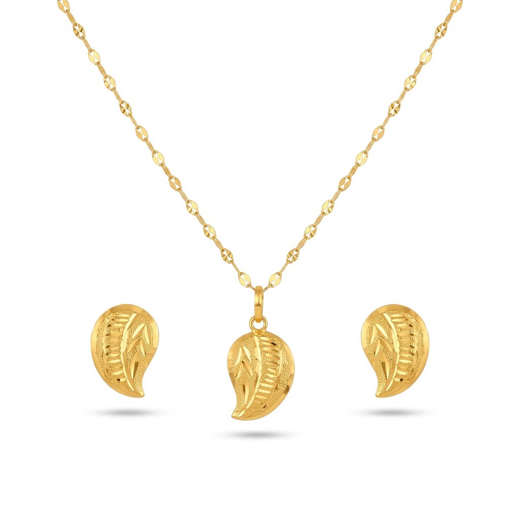 18K Real Gold Teardrop Cut Necklace And Earring Set - Best Seller - Embellish Gold