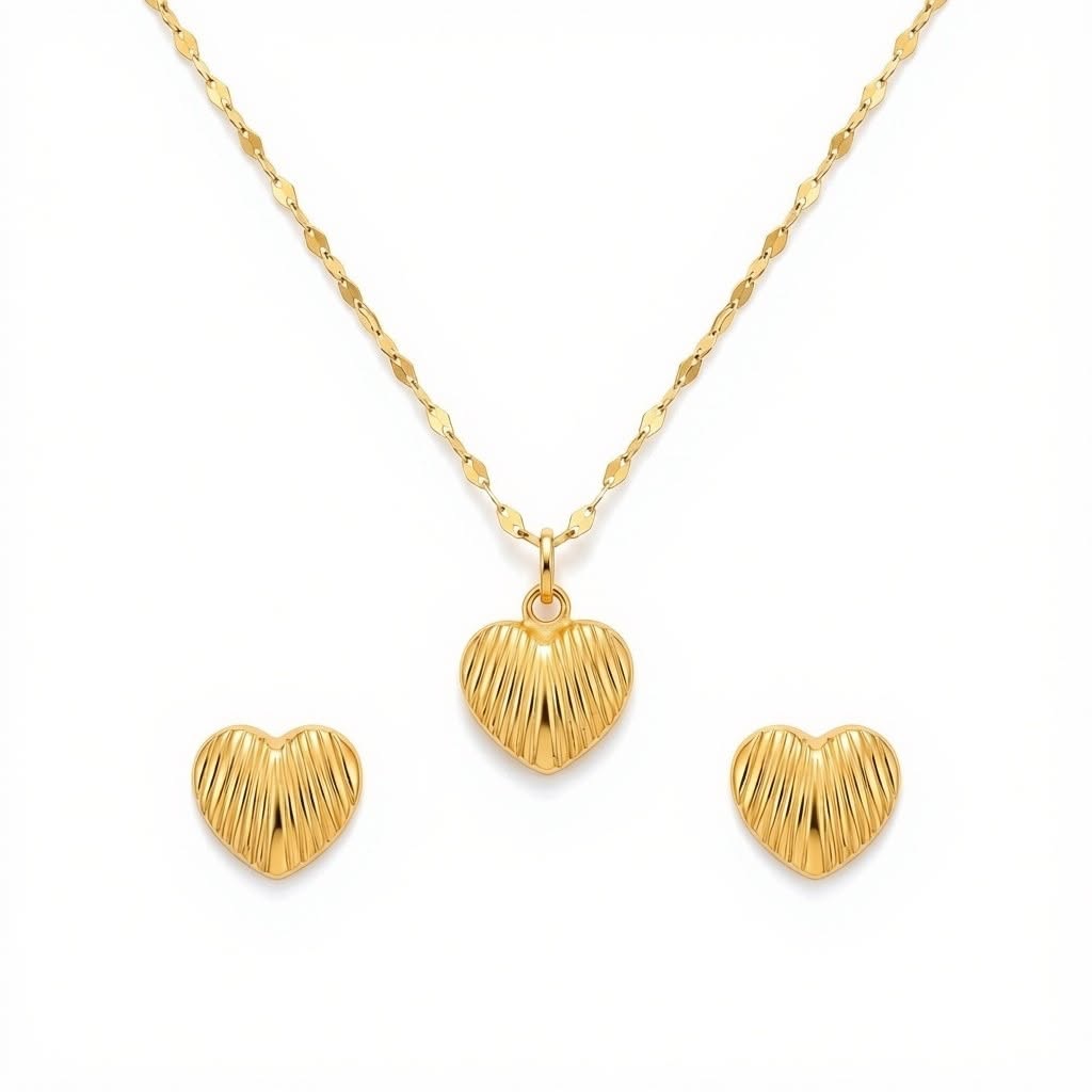 18K Real Gold Lined Heart Necklace And Earring Set - Best Seller - Embellish Gold