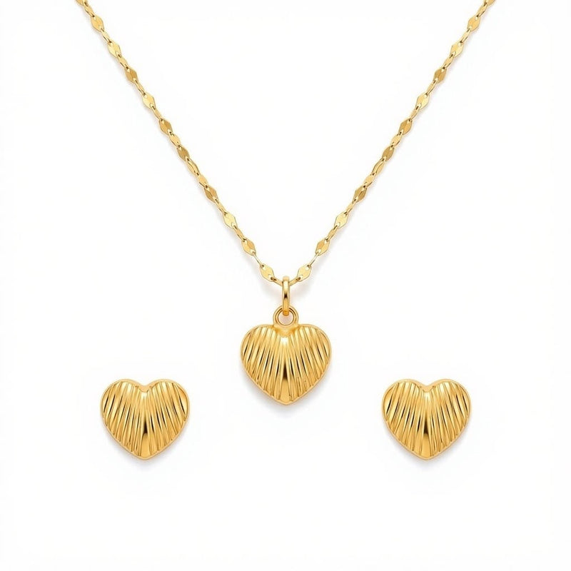 18K Real Gold Lined Heart Necklace And Earring Set - New Launch - Embellish Gold Jewelry & Diamond