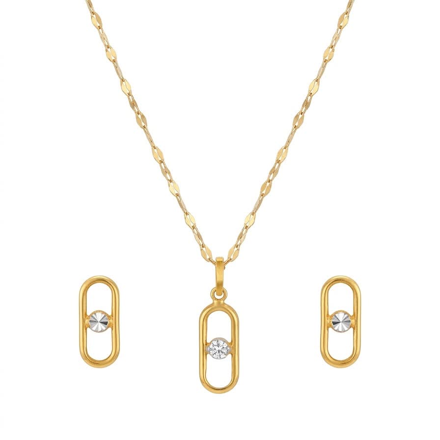 18K Real Gold Clip Stone Necklace And Earring Set - Gold Jewellery - Embellish Gold