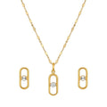 18K Real Gold Clip Stone Necklace And Earring Set - Gold Jewellery - Embellish Gold