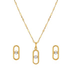 18K Real Gold Clip Stone Necklace And Earring Set - Gold Jewellery - Embellish Gold