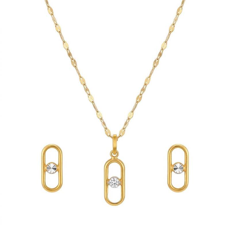 18K Real Gold Clip Stone Necklace And Earring Set - New Launch - Embellish Gold Jewelry & Diamond