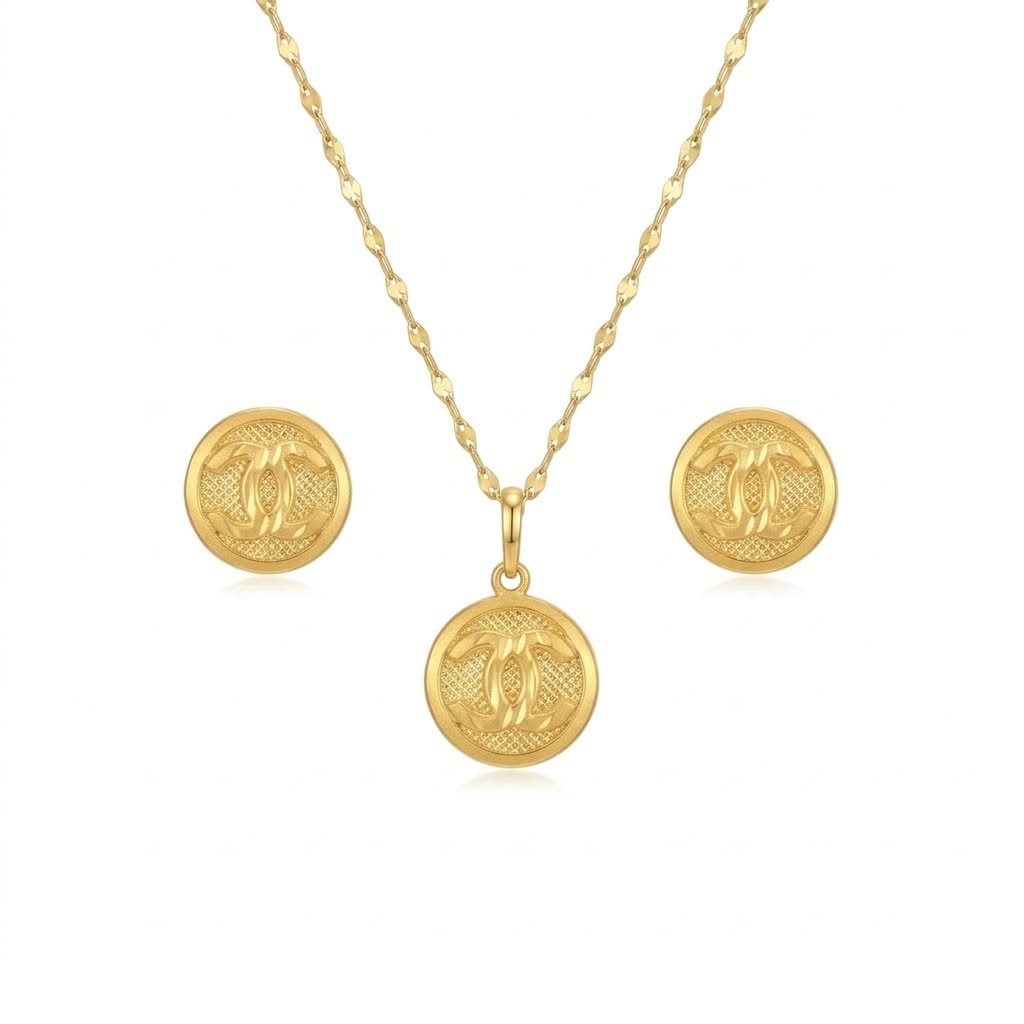 18K Real Gold CC Necklace And Earring Set - Festive Collection - Embellish Gold