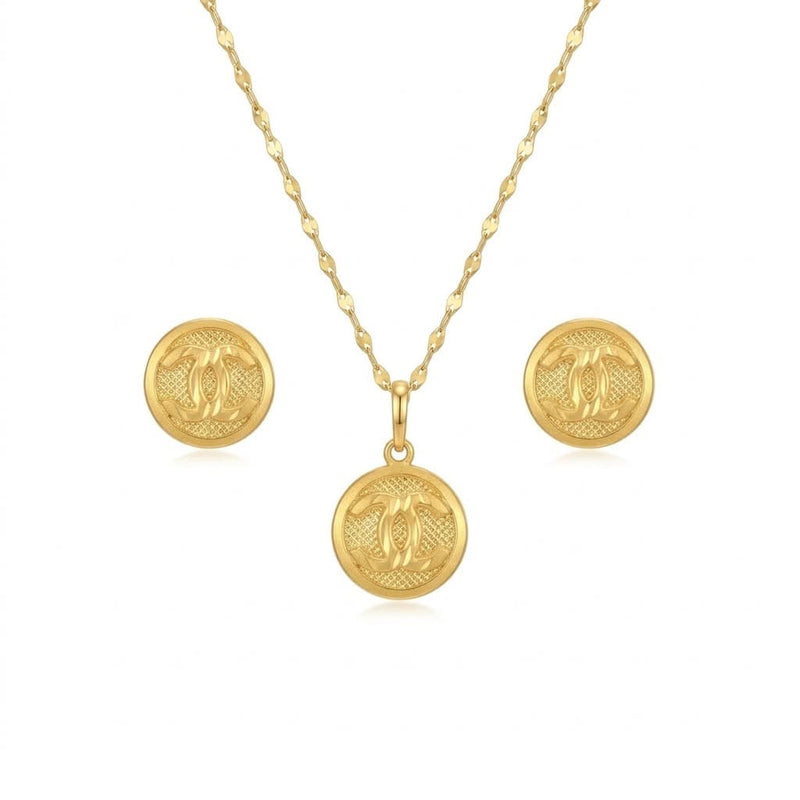 18K Real Gold CC Necklace And Earring Set - Jewelry Set - Embellish Gold