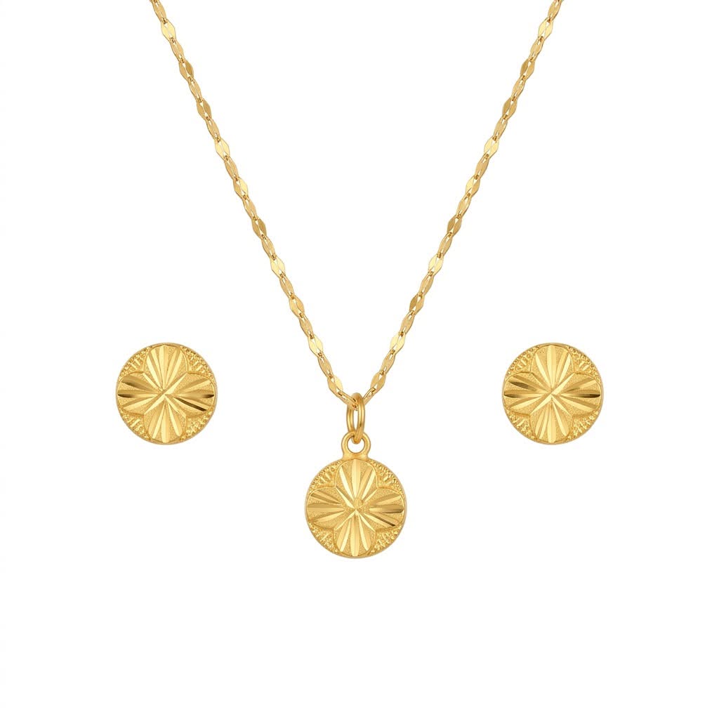 18K Real Gold Round Clove Necklace And Earring Set - Best Seller - Embellish Gold